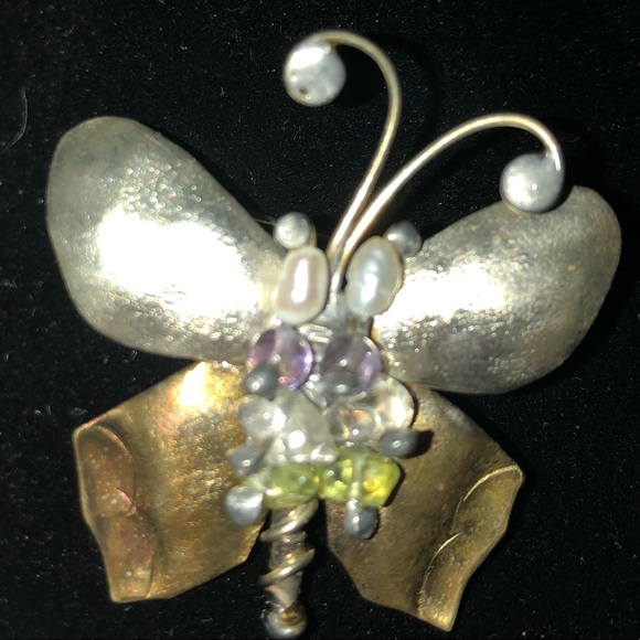 Amethyst, Peridot, & Pearl Butterfly Pin - Picture 2 of 8